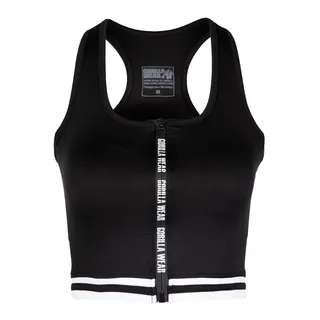Gorilla Wear - Mesa Zip Front Crop Top - Schwarz - Bodybuilding Sport Alltag Freizeit mit Logo Aufdruck leicht und bequem für optimale Bewegung aus Polyester und Spandex, XS