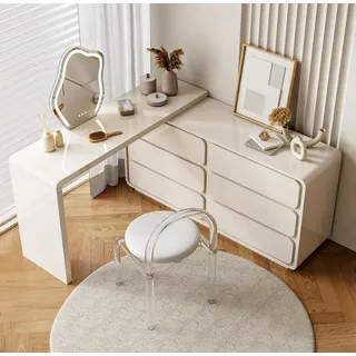 Weißer Schminktisch Moderner Frisiertisch Eck-Schminktisch Schubladen - Weiß