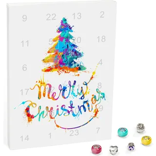 VALIOSA Mode-Schmuck Adventskalender mit Halskette, Armband + 22 individuelle Perlen-Anhänger aus Glas & Metall, Geschenkidee für Mädchen, bunt, 24-teilig (1 Set) - Weiß