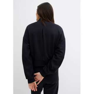 Blouson BONPRIX, Damen, Gr. 48/50 (XL), schwarz, Sweatware, Obermaterial: 48% Polyester, 48% Viskose, 4% Elasthan, unifarben, oversize taillenbedeckt, Rippbündchen, Jacken Blouson, aus Sweatware mit Stehkragen und Eingriffstaschen, Topseller