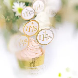 Topper Kommunion Pickers Gold IHS Host 6 Stk.