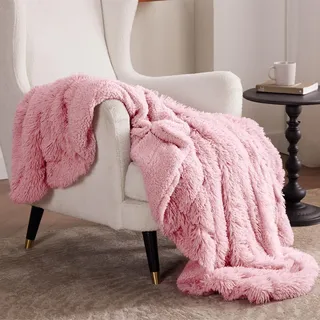 BEDSURE Kuscheldecke - Flauschig Decke, Warm Sherpa Sofadecke, Dicke Felldecke, Couchdecke, Flauschige Kunstfelldecke, Wohndecke für Couch, Rosa, 150x200 cm