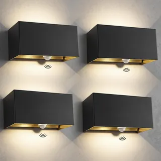 Kingwen LED Außenleuchte mit Bewegungsmelder,20W,3000K,Schwarz,4er Set | Außenlampe mit Bewegungsmelder,4×1000lm,IP65,Dämmerungssensor,0–120° Lichtkegel für Hauswand,Eingang und Garage