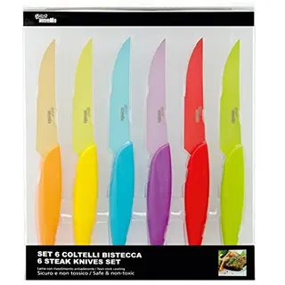 AUSONIA - 96526 6-TEILIG BUNTE MESSER TAFELMESSER SET STEAKMESSERSET PIZZAMESSER MIT KLINGE 11 CM AUS ROSTFREIEM EDELSTAHL, SPÜLMASCHINENFEST. SCHNEIDEN FLEISCH WIE BUTTER!