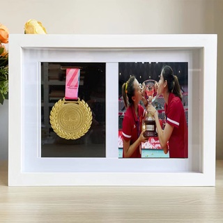 Medaillenhalter Box Frame Shadow Box für Medaillen-Lätzchen und Fotodisplay 1 Medaillen-/Fotorahmen-Vitrine für Marathonläufer, Rennsieger, Militärauszeichnungen, Triathlons und alle Sportarten.