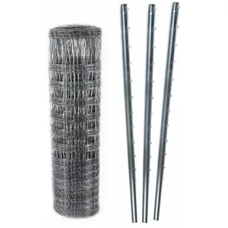 Aquagart 50m Wildzaun Forstzaun 120/16/15+ Z-Profil Zaunpfosten Grau