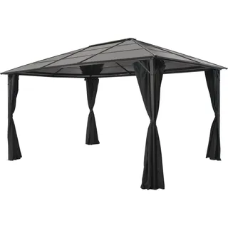 The Living Store Gartenpavillon mit Vorhang Aluminium 4×3×2,6 m Schwarz - Schwarz