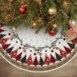 Artoid Mode Rot BüffelKaro Kiefern Schneeflocken Weihnachten 48zoll/122cm Weihnachtsbaum Rock, Kugeln Tannenbaum Christbaumdecke für Urlaub Party Deko