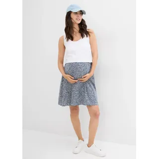 Umstandskleid BONPRIX, Damen, Gr. 36/38 (S), N-Gr, blau (wollweiß, dunkelblau geblümt), Jersey, Obermaterial: 95% Baumwolle, 5% Elasthan. Einsatz: 95% Baumwolle, 5% Elasthan, loose fit kniefrei, Kleider Umstandskleid, aus Baumwolle mit Stretch, knieumspielende Länge, in A-Linie