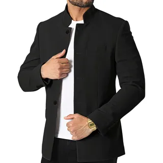 THWEI Herren Casual Anzug Blazer Jacken Stehkragen Business Sport Mäntel, Black, 3XL