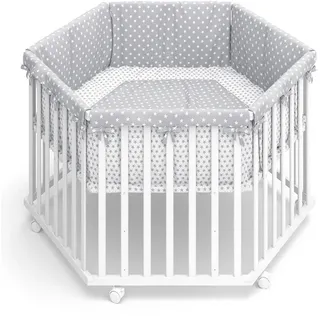 VitaliSpa Laufgitter Estrella Weiß 128 x 110 cm 6 Ecken , Holz , Rechteckig , 128x70x110 cm , Babymöbel & Kindermöbel, Babyzimmer, Laufgitter