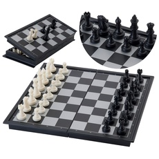 Engelhart - Schachspiel magnetisch - Einklappbar Schachbrett Pädagogische Speil mit Magnetischem, Reisen, Schwarz und weiß (24 cm x 24 cm)