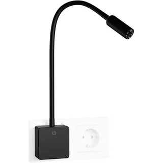 ENUOTEK LED Spot Steckdosenlampe Steckdosenleuchte Dimmbar Schwarz, 3W 280Lm LED Strahler Wand Leselampe Wandleuchte Schlafzimmer Lampe mit Stecker und Touch Schalter, Neutralweiß 4000K