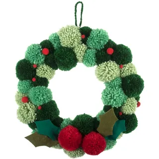 Trimits Grüner Pompom-Kranz-Set, zum Selbermachen von Weihnachtsdekorationen, Haustür-Girlande, Herbstkranz 31 cm