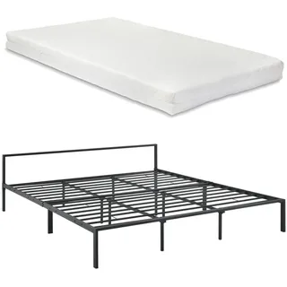 [en.casa] Metallbett Imatra mit Matratze , Schwarz , Textil , Höhe ca. 16 cm , 180x200 cm , Schlafzimmer, Betten, Metallbetten
