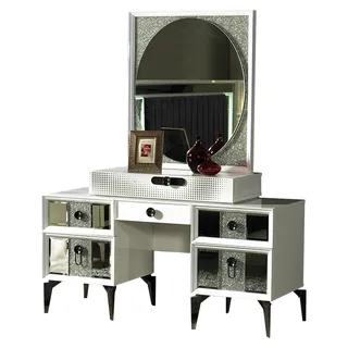 Schminkkonsole Schminktisch Frisiertisch Spiegel Weiß Design Holz - Weiß