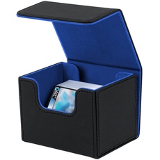 Mcbazel Deck-Box für MTG-Karten, Kartendeck-Box passend für 100+ einhüllige Karten, Kartendeck-Halter für TCG-Karten, PU-Leder-Deck-Box, Aufbewahrungskoffer, schwarz und blau