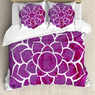 ABAKUHAUS lila Mandala Bettbezug, Meditation Boho, Milbensicher Allergiker geeignet mit Kissenbezügen, 155 cm x 220 cm - 80 x 80 cm, Fuchsia Weiß - Lila