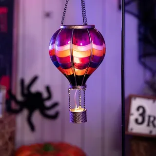 TERESA'S COLLECTIONS Heißluftballon Solarlaterne Halloweendeko für außen,45cm Orange Violett Luftballon Solarlampe Aufhängen,Gartendeko für draußen,dekorativer solarleuchten,Flammeneffekt