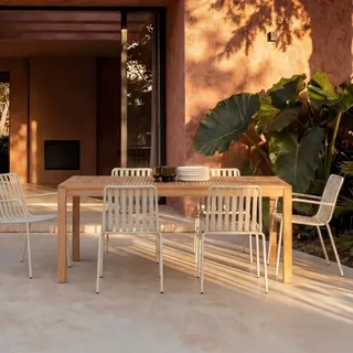 Téo - Gartenmöbel Set aus massivem Teak und Metall Cream 6 PlätzeGartenmöbel Set aus massivem Teak und schwarzem Metall 6 Plätze
