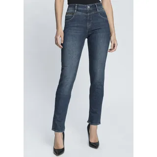 Slim-fit-Jeans HERRLICHER "PEPPY SLIM DENIM", Damen, Gr. 27, Länge 32, blau (used 034), Denim/Jeans, Obermaterial: 81% Baumwolle, 16% Polyester, 3% Elasthan, Abriebeffekte, slim fit lang, Jeans Slim-fit-Jeans, Normal Waist Recycled Polyester