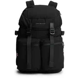 Freizeitrucksack TOMMY HILFIGER "TH TRAVEL FLAP BACKPACK", Damen, Gr. B/H/T: 32cm x 46cm x 14cm, schwarz, Textil, Rucksäcke Freizeitrucksack, Unisex Reiserucksack, Travel-Rucksack mit gepolsterten Tragegurten