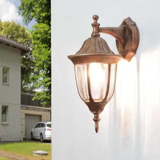 Wandleuchte außen Glas Aluminium E27 IP44 Kupfer Antik Haus Rustikal Außenlampe