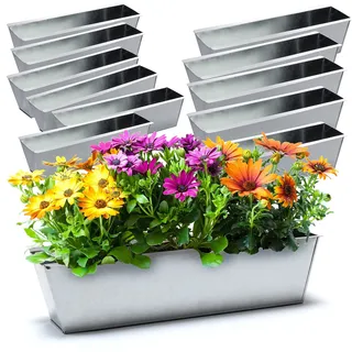 BigDean 12 Zink Paletten Blumenkästen Einsatz 38cm groß Silber aus Metall | Zinkkasten Pflanzkasten Balkonkasten Blumentopf für Europaletten, Metall verzinkt