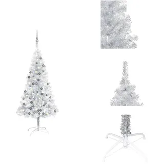 vidaXL Künstlicher Weihnachtsbaum Beleuchtung & Kugeln Silber 150 cm - Weihnachtsbäume - Silber