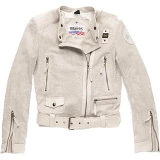 Blauer USA Moore Perforierte Damen Lederjacke, grau/beige, L