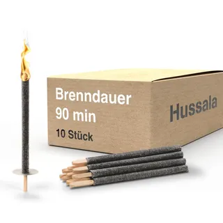 Hussala Diamond Wachsfackeln für draußen [10 Stück bis zu 90 min] mit langen Holzstab und Tropschutz - Premium Gartenfackel aus Diamond Wachs - Fackeln für Fackelwanderung