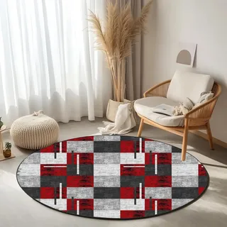 WTHYGB Modern Rund Teppich Waschbarer, 150cm Runder Wohnzimmer Schlafzimmer rutschfest Carpet, Kunstwolle Küchenteppich, Weicher Kreis Teppich für Kinderzimmer Esszimmer Büro #Y41