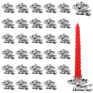 KATELUO 30 Stück Baumkerzenhalter Clip, Mini Kerzenhalter für Weihnachtsbaum, Kerzenständer Metall Vintage Kerzenhalter Silber mit Clip für Hochzeit, Geburtstag, Feier, Party, Weihnachten Dekoration