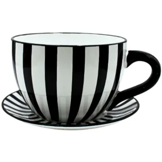 Dekohelden24 Pflanzkübel 34 x 28 x 16 cm Schwarz-Weiß-Gestreift