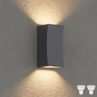 Klighten Wandleuchte Aussen Innen GU10 Up and Down LED 10W 3000K, Anthrazit | Aussenlampe Aluminium, mit Austauschbarer Lampe, Außenwandleuchte Wasserdichte IP65 für Terrasse Flur Garten Wohnzimmer