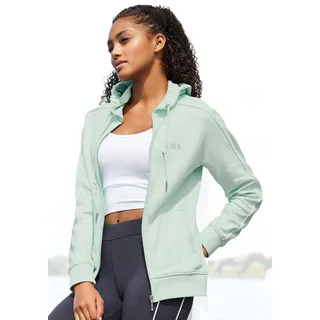 H.I.S. Sweatjacke H.I.S, Damen, Gr. 36/38, grün (hellmint), Interlock, Obermaterial: 60% Baumwolle, 40% Polyester, unifarben, Basic, Basic hüftlang, Bündchen, Sweatjacken Sweatjacke, mit Piping an den Ärmeln, Loungeanzug