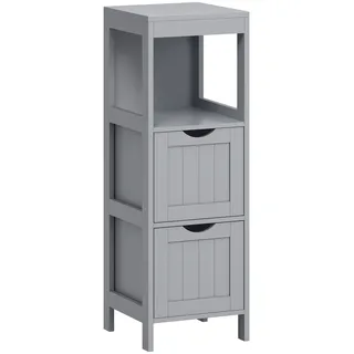 VASAGLE Badezimmerschrank, Schrank freistehend, Badezimmermöbel, mit 2 Schubladen, 1 offenen Fach, für Badezimmer, Wohnzimmer, Küche, modern, Taubengrau BBC042G02