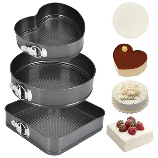 Topyond Springform Backform Set,18/20/22, Backformen Rechteckig, Backform Rund, Backform Herz, Antihaftbeschichtung, Edelstahl-Springform Kuchenform Set Für Desserts Und Backen