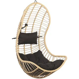 Beliani Hängesessel Beige Rattan inkl. Kissen Outdoor Indoor Boho Stil