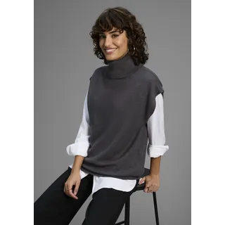 Pullunder LAURA SCOTT, Damen, Gr. 32/34, anthrazit mélange, Strick, Obermaterial: 50% Viskose, 28% Polyester, 22% Polyamid, unifarben, Basic, weit hüftbedeckend, hoch geschlossener Ausschnitt, Rippbündchen, Pullover Pullunder, softer Übergangsstrick mit Rollkragen - NEUE KOLLEKTION