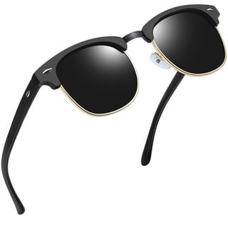 Joopin Retro Sonnenbrille Halbrahmen Herren Schwarze Polarisierte Brille und Vintage Sonnenbrille Damen UV400 Sunglasses für Fahren und Tourismus (Matt Schwarz)