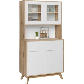 Home Affaire Buffet »Skandi«, 2 Glastüren, 2 Holztüren und 2 Schubkasten, Breite 84cm, Höhe 165cm, weiß