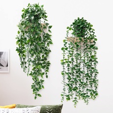 Betylifoy 2 Stück Künstliche Hängepflanzen mit Töpfen 50 cm Lange Künstliche Efeuranken Eukalyptusblätter Mandala Grüne Topfpflanzen für Zuhause Indoor Outdoor Dekor