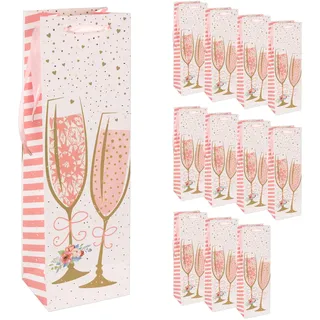 Idena 90411 - Flaschentaschen Sektglas, 12 Stück in Rosa-Gold, Geschenktaschen in der Größe 39 x 12 x 10 cm, Geschenktüten für Geburtstag und Hochzeit