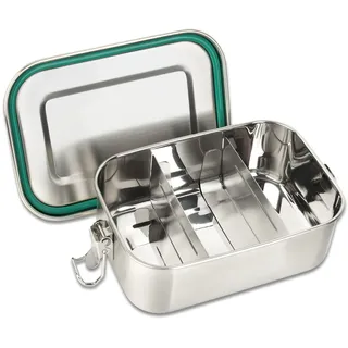 Schramm Schramm® Brotdose aus Edelstahl wählbar 800, 1200, 1400, 1700 oder 2200ml Lunchbox mit Fächern inkl. 2 Stück Trennwänden Metalldose mit Schnapverschluss, Größe:800 ml