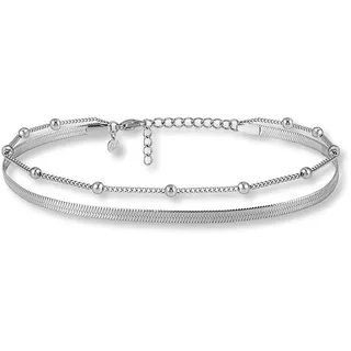 GD GOOD.designs Fußkettchen Silber für Damen I Mehrreihige Fußkette - Verstellbar I Silberne Schlangenkette Fußschmuck I Wasserfest