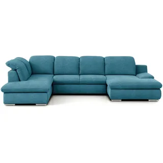 Livetastic Wohnlandschaft , Blau , Metall , Ottomane links, U-Form , 353x212 cm , Made in Eu , seitenverkehrt erhältlich, Hocker erhältlich, Rücken echt, Armteil rechts , Wohnzimmer, Sofas & Couches, Wohnlandschaften, Wohnlandschaften in U-Form
