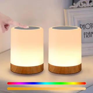 Lightess 2er Set Kleines Akku Nachtlicht LED Nachttischlampe Dimmbar Touch Tischlampe kabellos RGB 13 Farben&Farbwechsel für Kinderzimmer Schlafzimmer Wohnzimmer Arbeitszimmer usw.