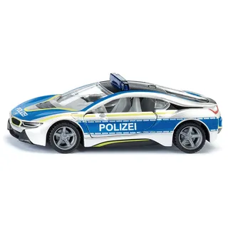 Siku BMW i8 Polizeiauto, Metall/Kunststoff, 1:50, Blau/Silber, Flügeltüren zum Öffnen, Wechselbare Räder, Gummierte Reifen