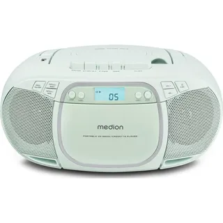 Medion E66476 Stereo Sound System (Boombox, CD-Player, MP3, Kassette, tragbarer Kassettenspieler für Kinder, UKW Radio, AUX, Kopfhörer, Netz & Batterie) grün